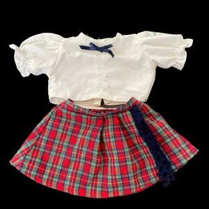 Cabbage Patch Doll Scottish Plaid Kilt & White Shirt Top Vtg 1980s Clothes READ